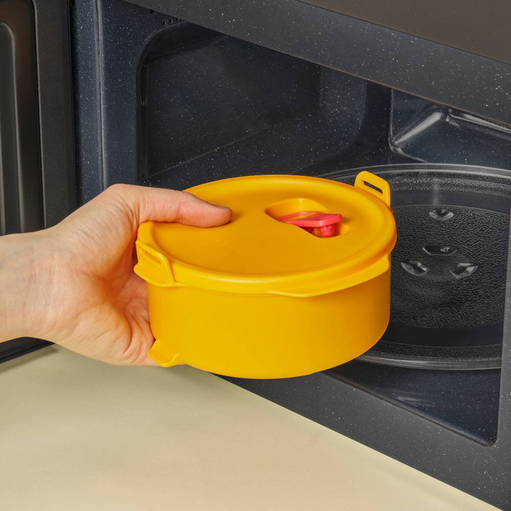 원형 클릭 렌지 도시락 2P-노랑&다홍 (+에코 휴대용 수저 세트 핫핑크 증정)